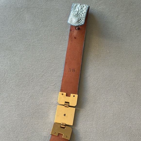 HOLSTER leather Belt Light Blue Croc Belt, Gold Greek Key, Made in Mexico - Picture 10 of 13